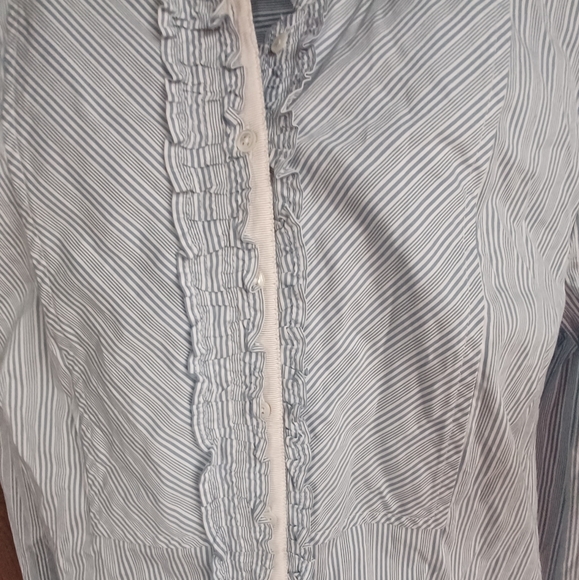 NWT BCBGMaxAzria Blue & White Striped Ruffled Long Sleeve Blouse-Women's Sz Med - Picture 3 of 11
